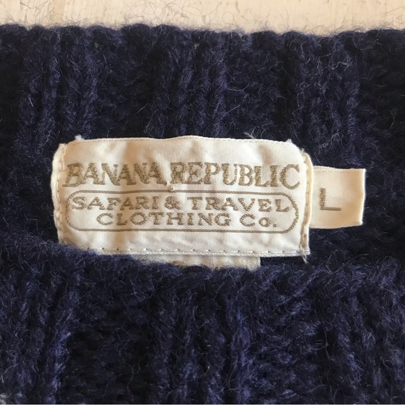 Vintage Mens Banana Republic Safari & Travel Chunky Wool Sweater Geo Design LG - Picture 4 of 6